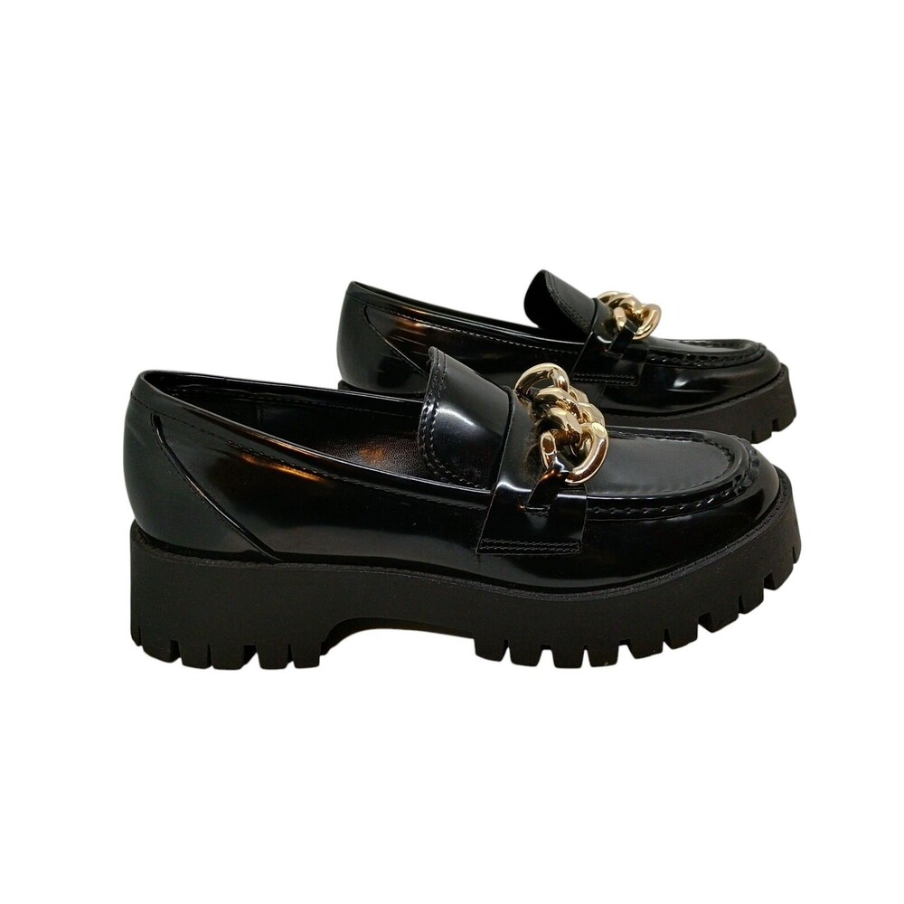 Guess Hillford Shoes Chunky Platform Women 8.5M Black Gold Chain Y2K Academia